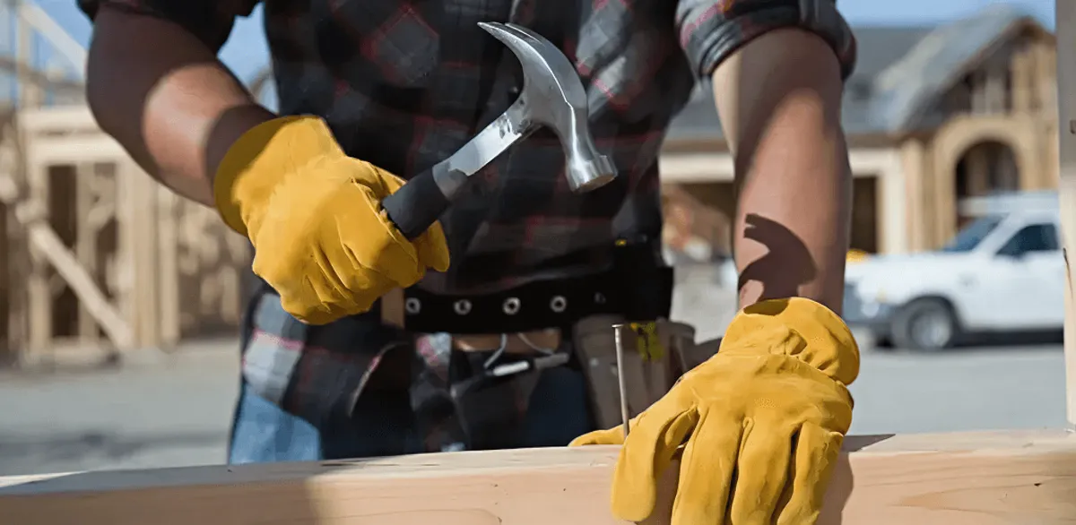 Handyman fixing wood trim with a hammer for home repairs in Oakland, CA