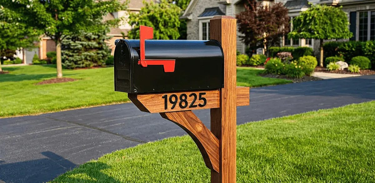 New mailbox installation with post and address number for a home in Oakland, CA